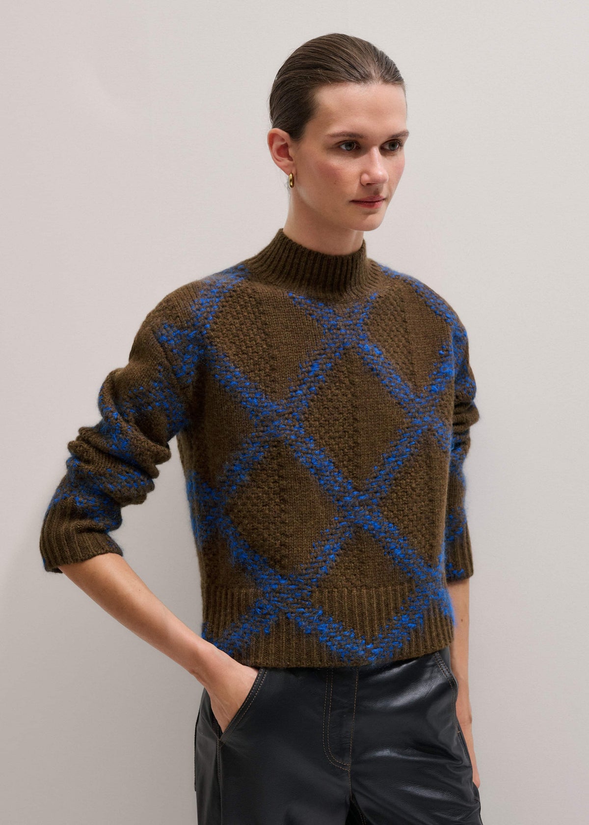 Green Merino Statement Textured Argyle Sweater | ME+EM