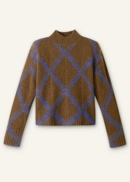 Green Merino Statement Textured Argyle Sweater | ME+EM