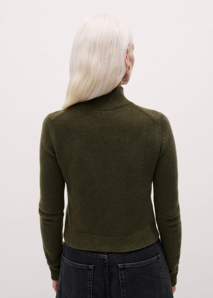 Olive Green High Neck Crop Sweater | ME+EM