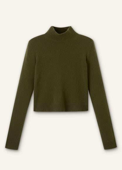 Olive Green High Neck Crop Sweater | ME+EM