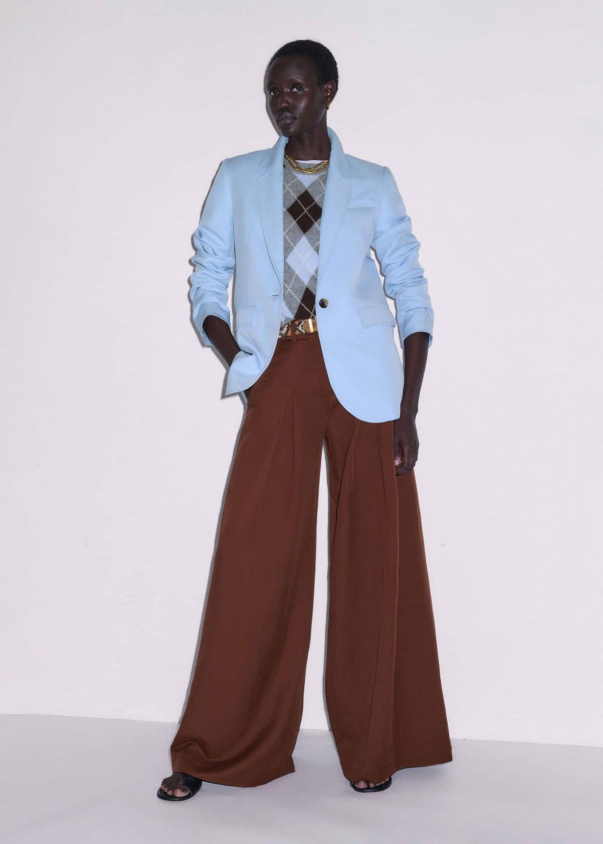 Sky Blue Sharp Shoulder Blazer | ME+EM