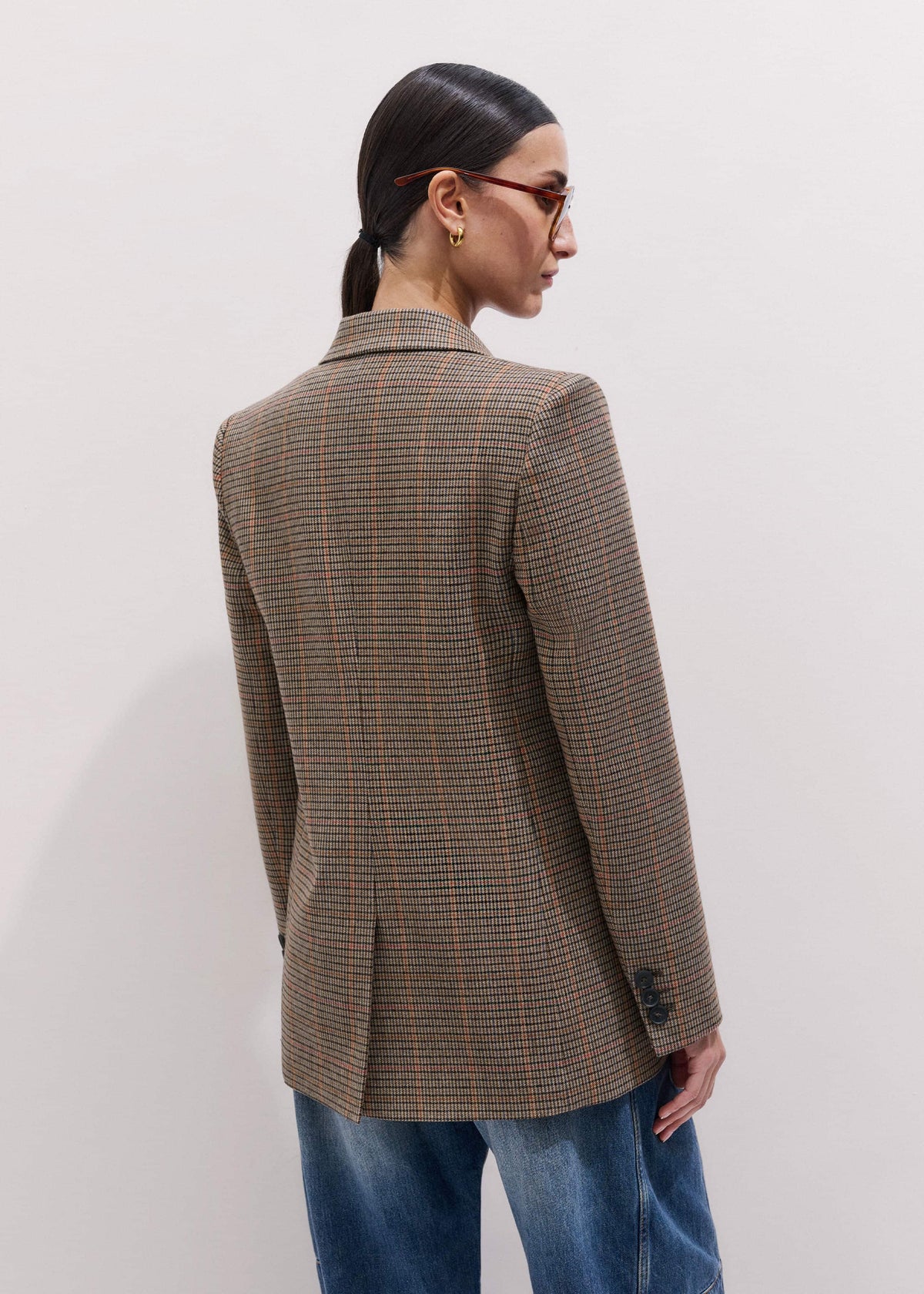 Brown Check Sharp Shoulder Blazer | ME+EM