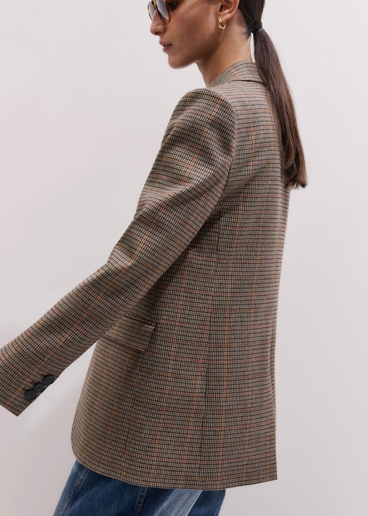 Brown Check Sharp Shoulder Blazer | ME+EM