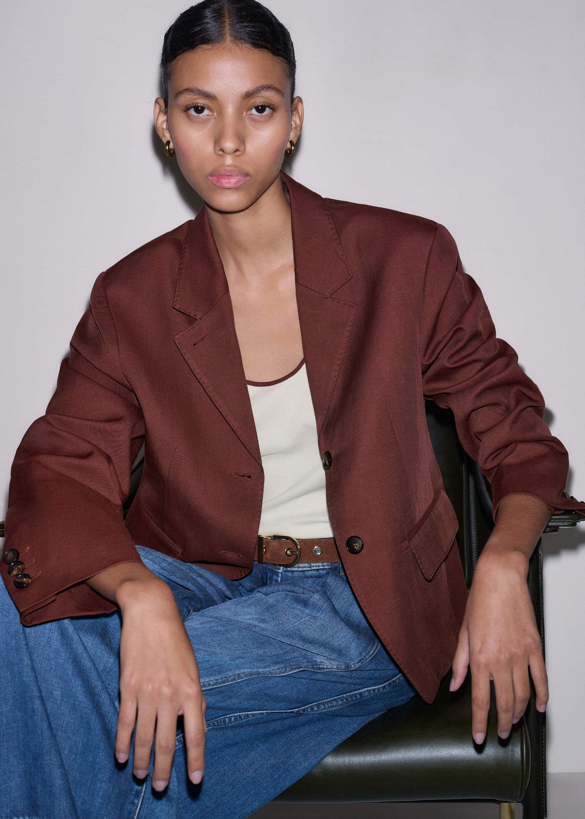 Cinnamon Brown Oversized Short Blazer | ME+EM