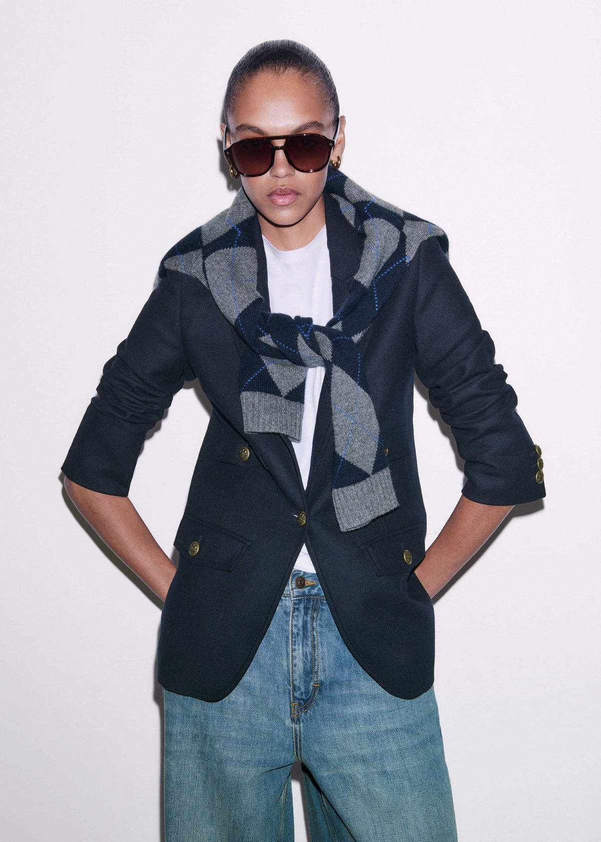 Navy Sharp Shoulder Blazer | ME+EM