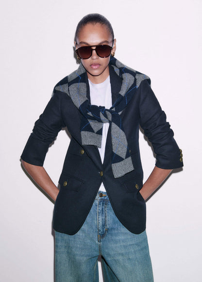 Navy Sharp Shoulder Blazer | ME+EM