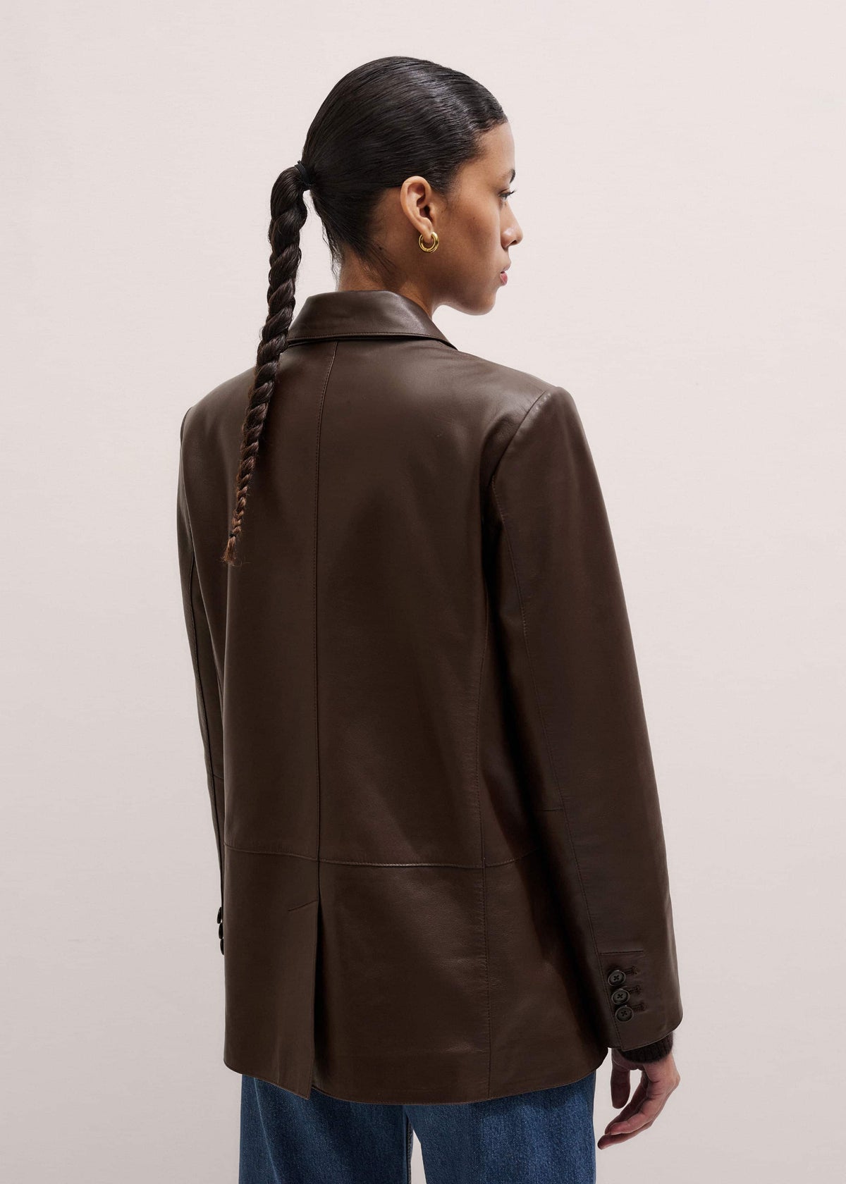 Brown Leather Luxe Relaxed Boyfriend Blazer | ME+EM