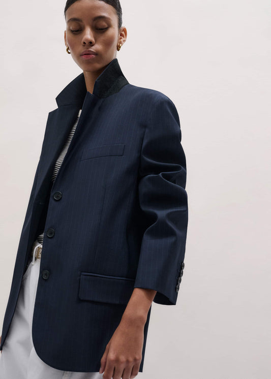 Navy Pinstripe Oversized Blazer | ME+EM