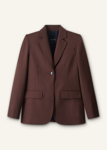 Cinnamon Pinstripe Sharp Shoulder Contour Blazer | ME+EM
