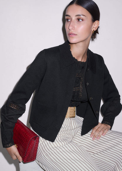 Black Milano Knit Short Sleeve Jacket | ME+EM