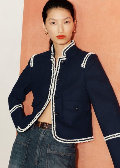 Navy Bold Braid Short Fitted Jacket | ME+EM