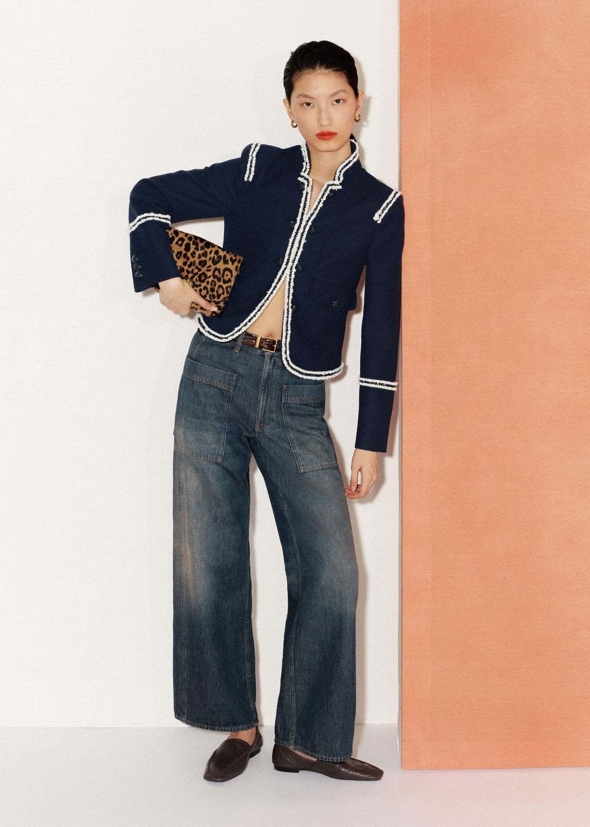 Navy Bold Braid Short Fitted Jacket | ME+EM