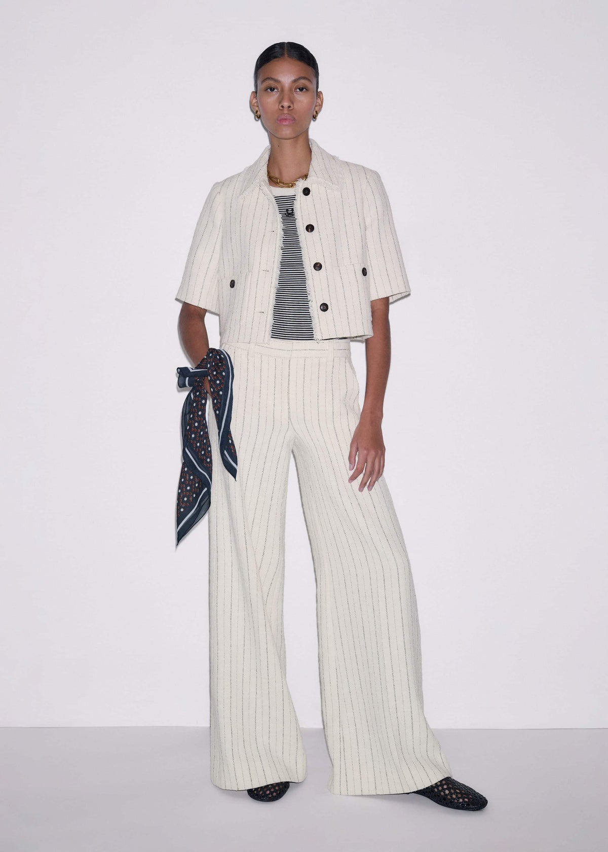 Ivory Stripe Crop Jacket | ME+EM