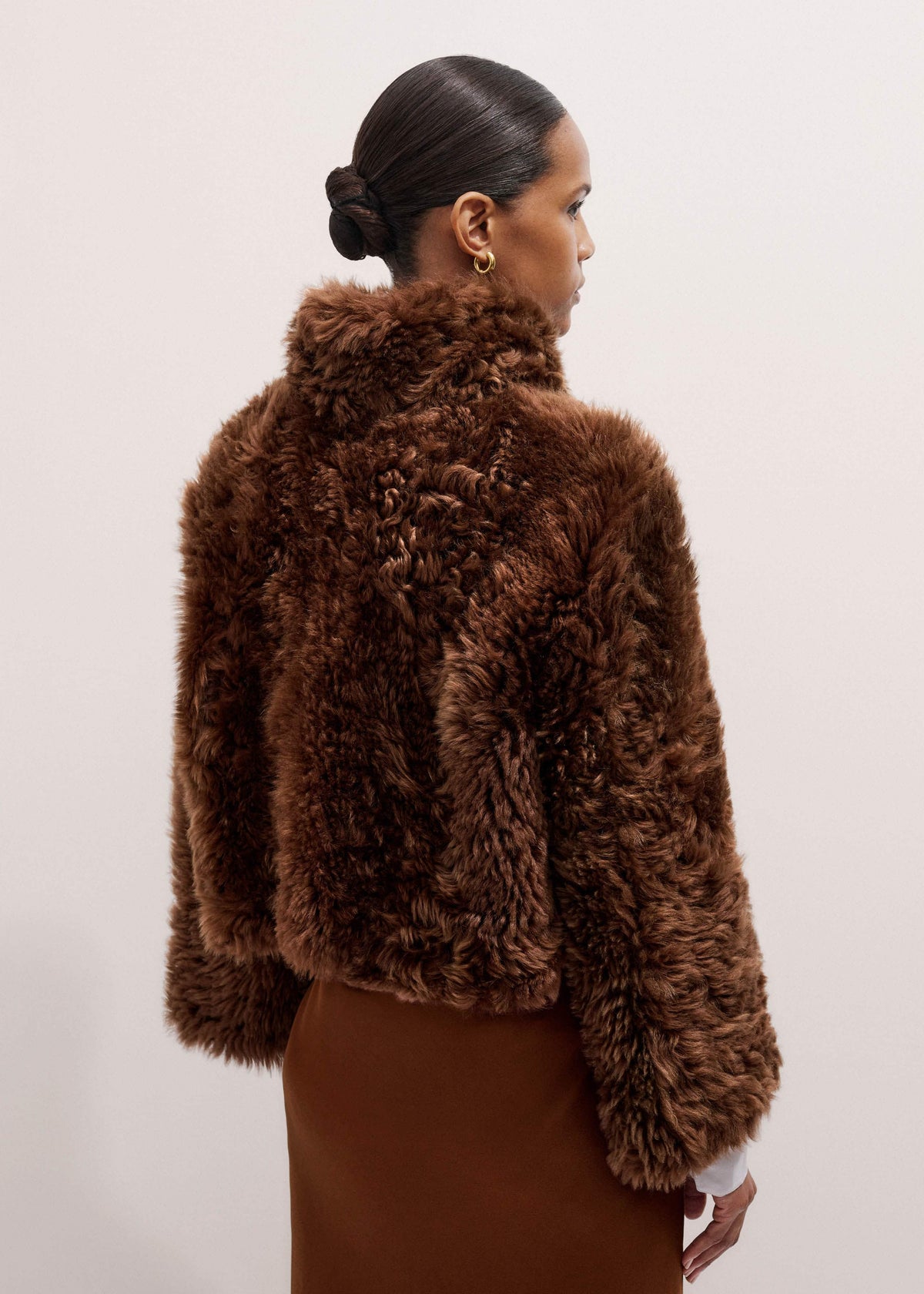 Brown Luxe Shearling Evening Crop Jacket | ME+EM