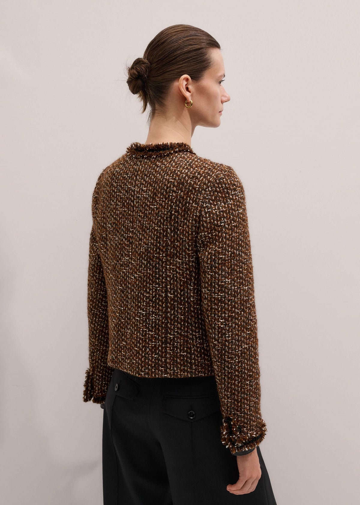 Brown Slim Tweed Fringed Jacket | ME+EM