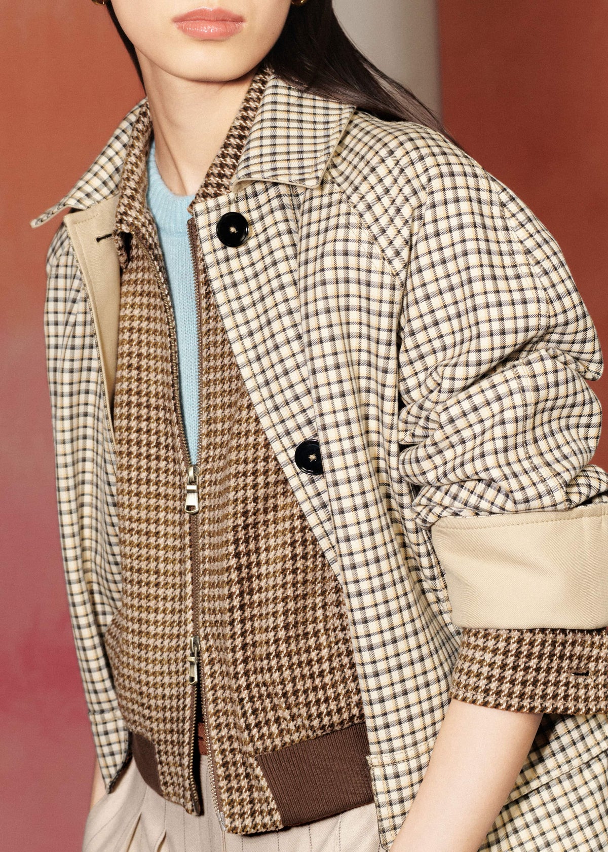 Brown Super Soft Houndstooth Bomber Jacket | ME+EM
