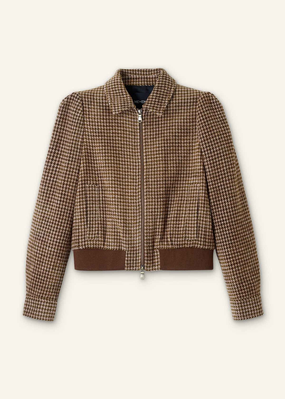 Brown Super Soft Houndstooth Bomber Jacket | ME+EM