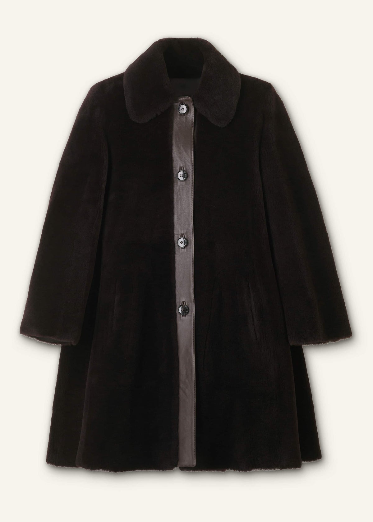 Brown Luxe Shearling Leather Mix Swing Coat | ME+EM