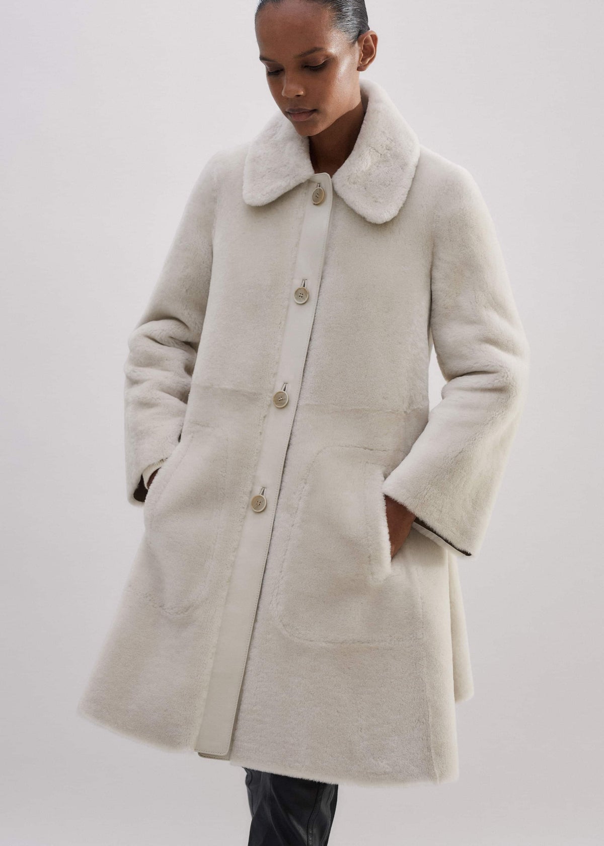 Natural Luxe Shearling Leather-Mix Swing Coat | ME+EM