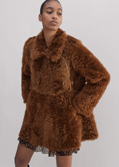 Brown Luxe Shearling Swing Coat | ME+EM