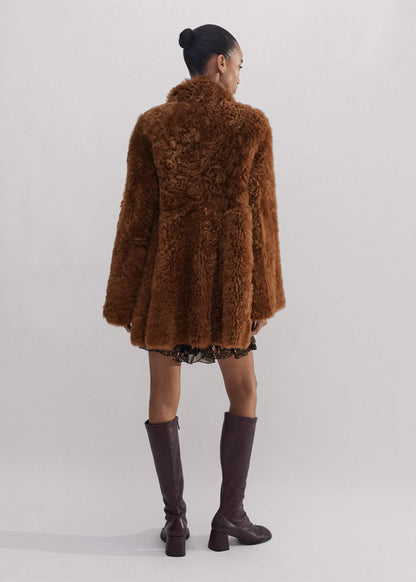 Brown Luxe Shearling Swing Coat | ME+EM