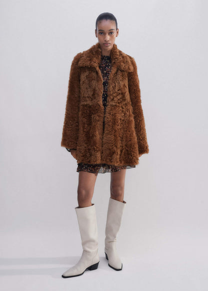 Brown Luxe Shearling Swing Coat | ME+EM