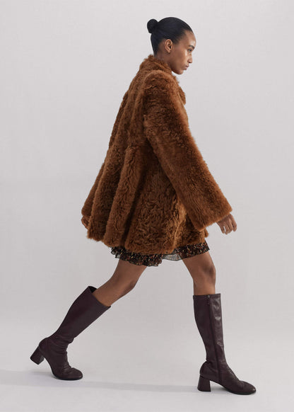 Brown Luxe Shearling Swing Coat | ME+EM