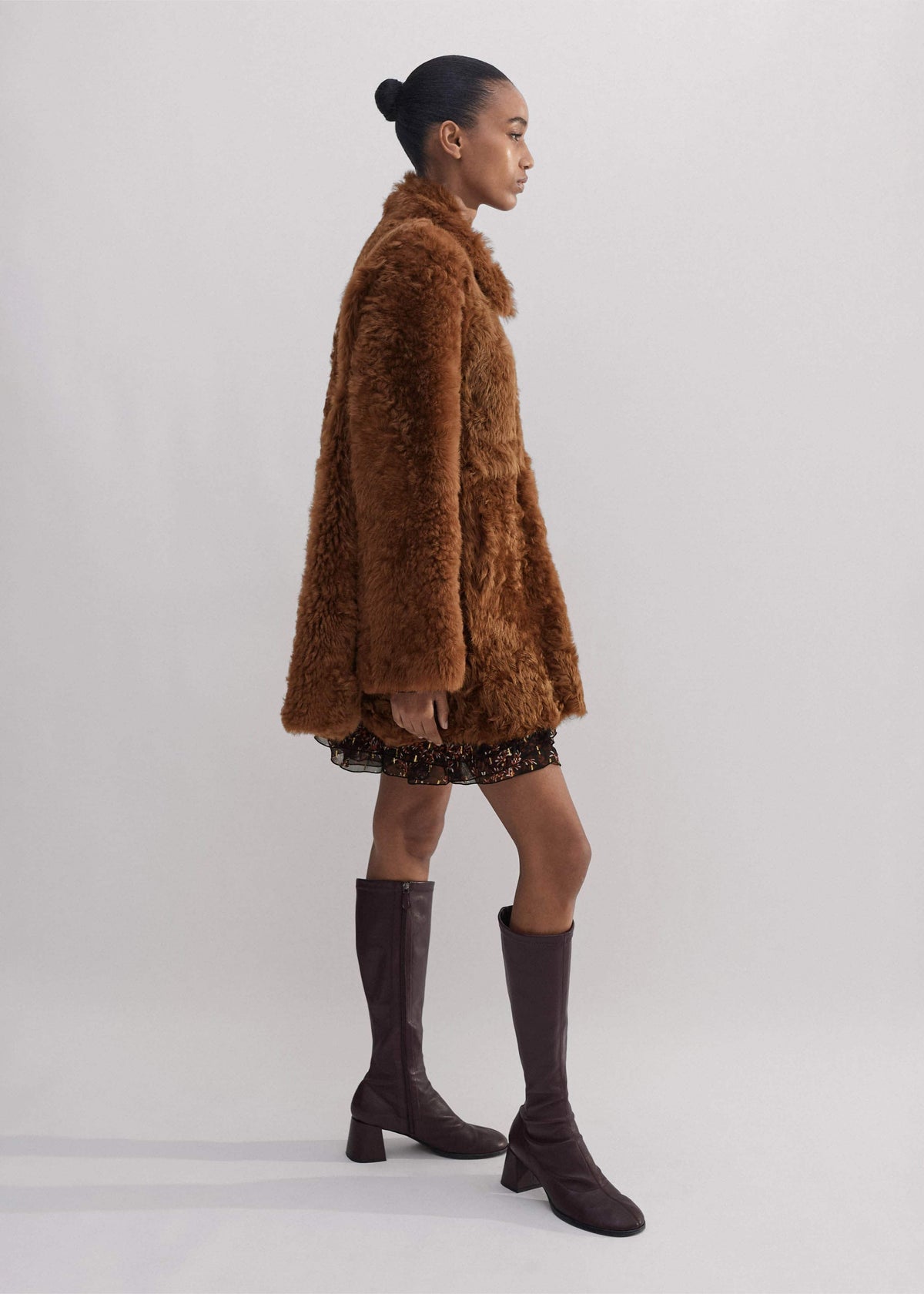 Brown Luxe Shearling Swing Coat | ME+EM