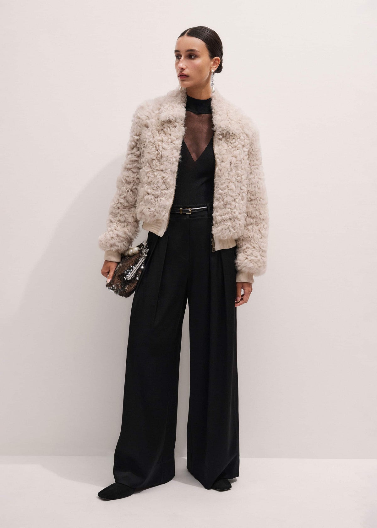 Cream Luxe Shearling Bomber Jacket | ME+EM