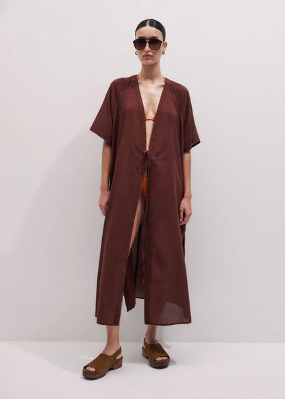 Cinnamon Brown Tie Front Maxi Cover Up | ME+EM