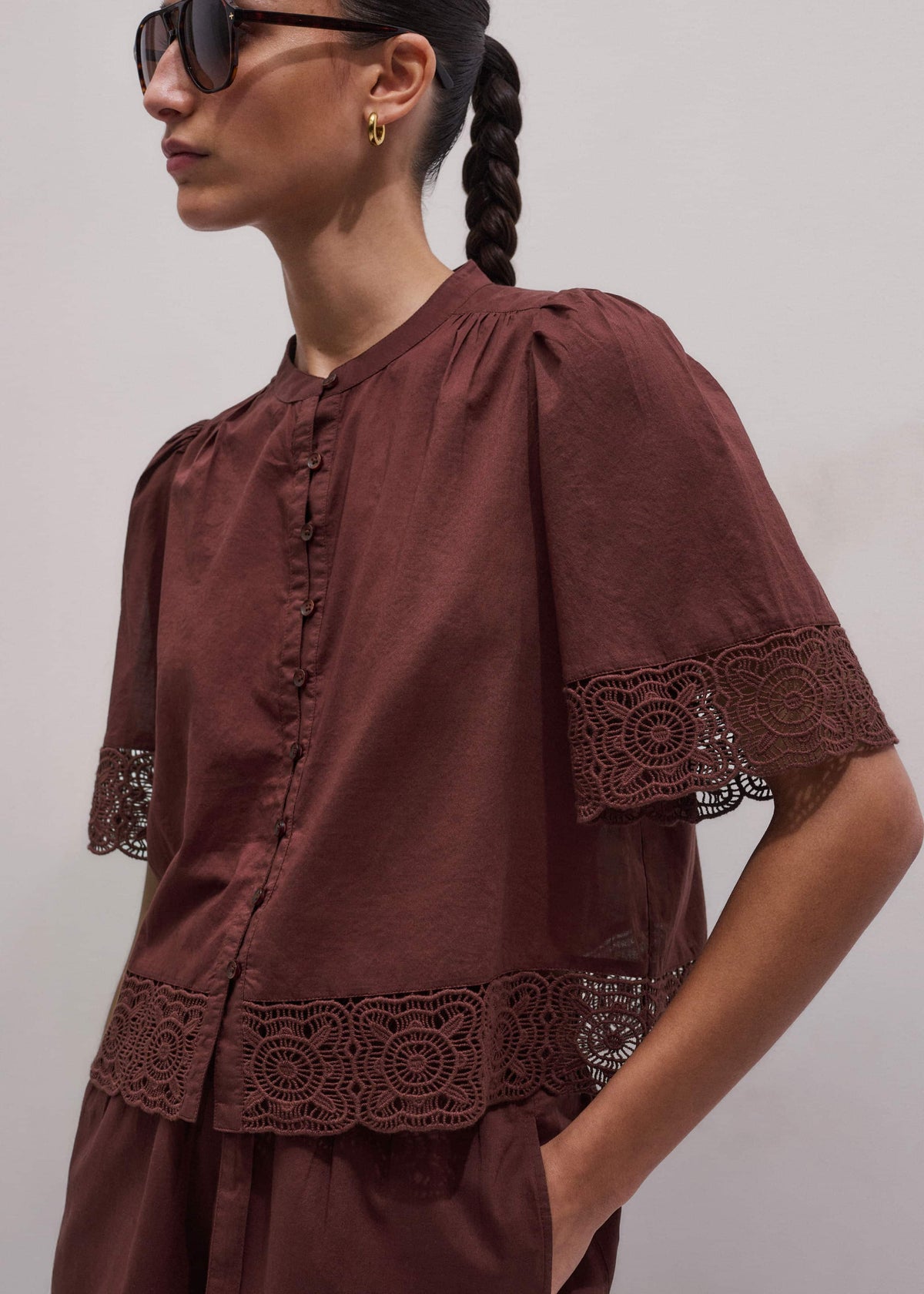 Cinnamon Brown Lace Trim Crop Top | ME+EM