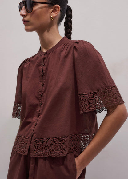 Cinnamon Brown Lace Trim Crop Top | ME+EM