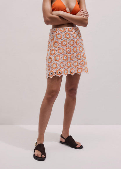Orange Floral Crochet Mini Beach Skirt | ME+EM