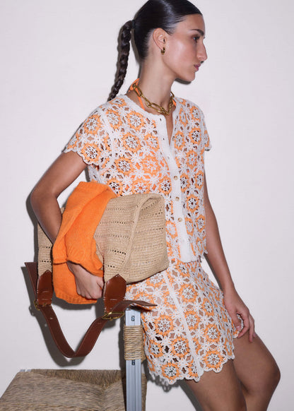 Orange Floral Crochet Mini Beach Skirt | ME+EM