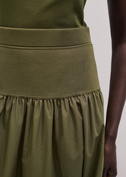 Olive Green Mixed Media Maxi Skirt | ME+EM