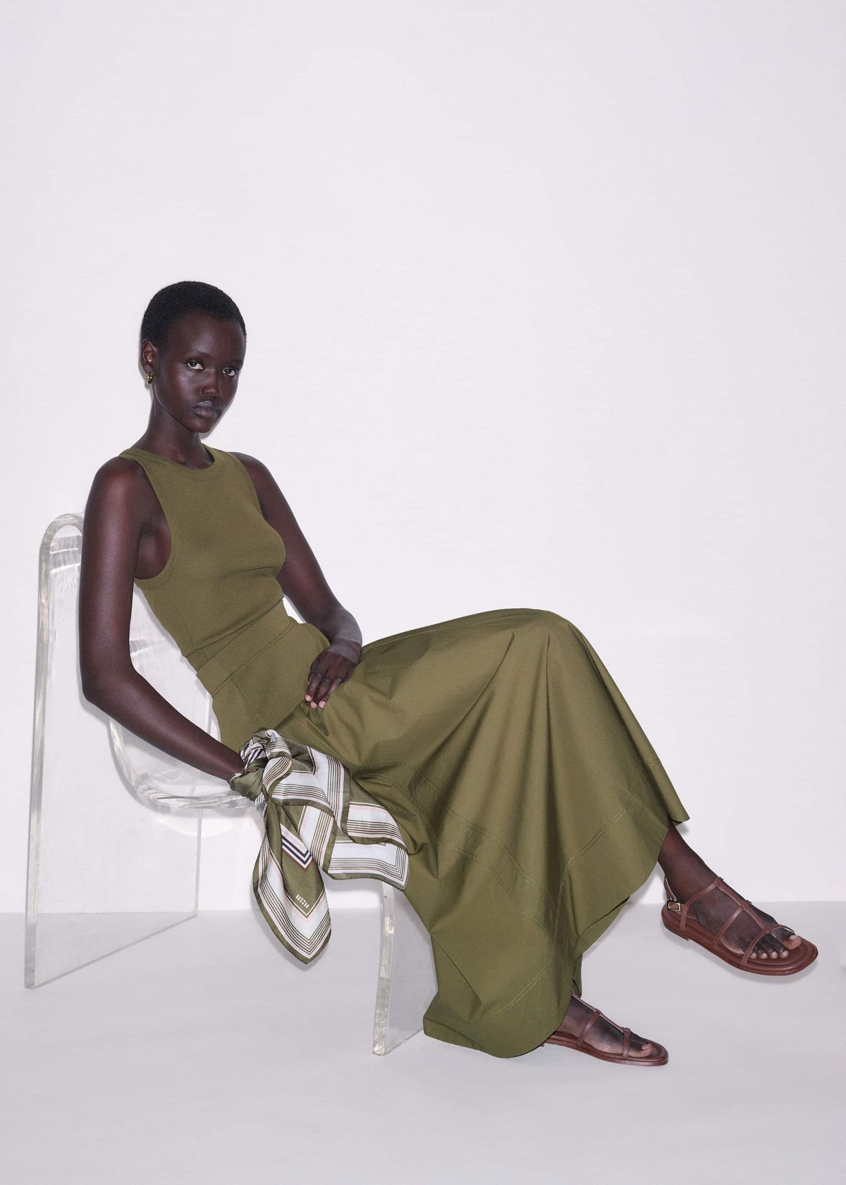 Olive Green Mixed Media Maxi Skirt | ME+EM