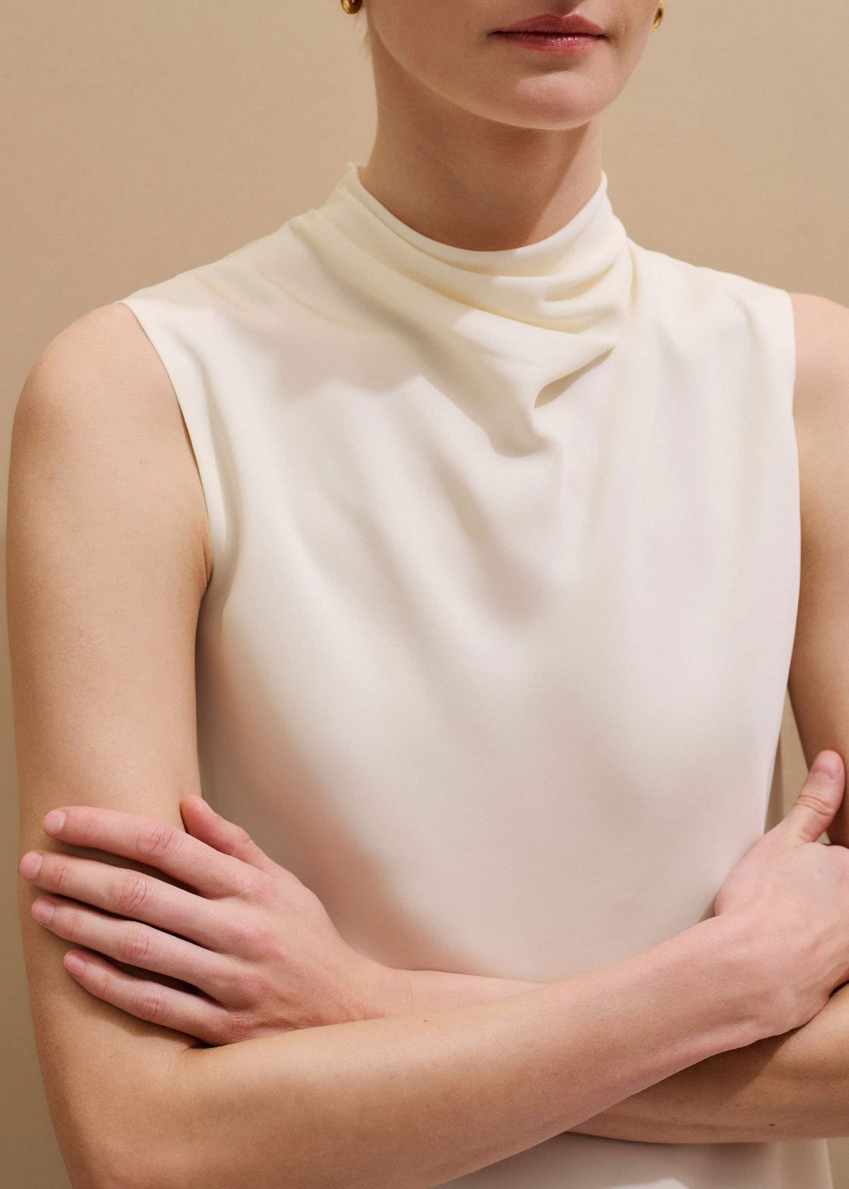Cream Silk Elevated Cowl Neck Top | ME+EM