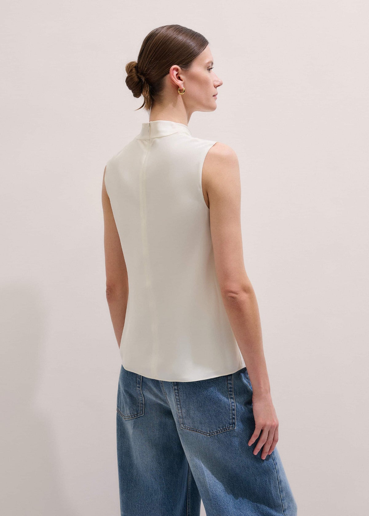 Cream Silk Elevated Cowl Neck Top | ME+EM