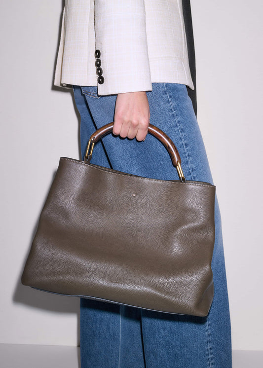 Olive Green Leather Soft Constructed Day Bag | ME+EM