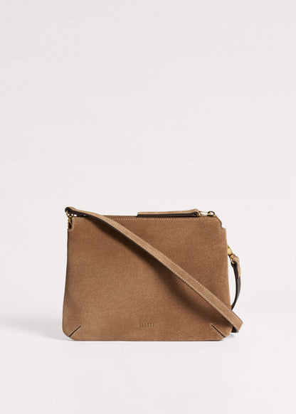 Brown Suede Double Pouch Crossbody Bag | ME+EM