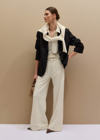 Cream Wide-Leg Track Pant | ME+EM