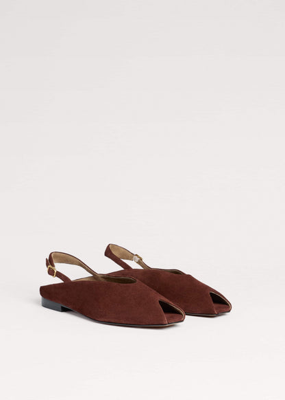 Cinnamon Brown Peep Toe Flat | ME+EM
