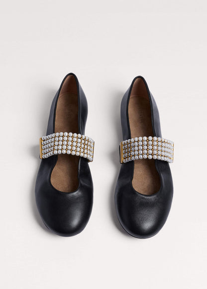 Black Pearl Trim Round Ballet Flat | ME+EM