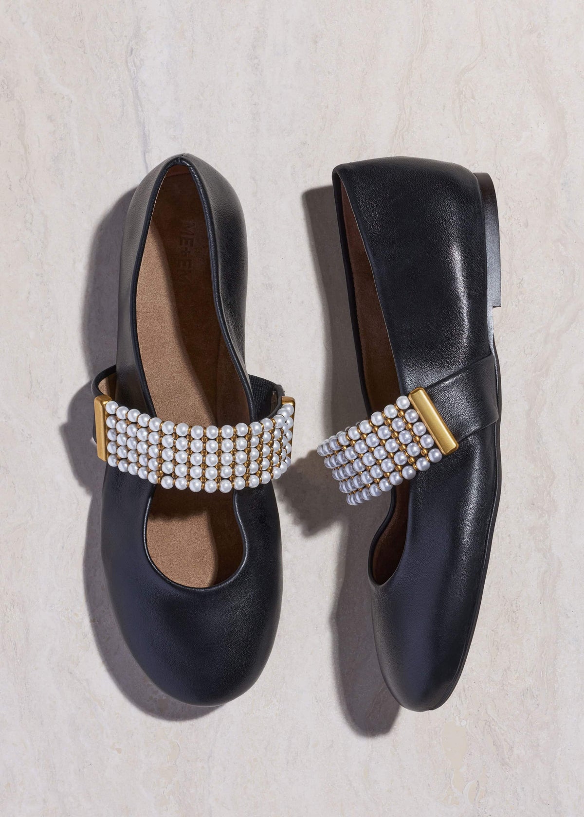 Black Pearl Trim Round Ballet Flat | ME+EM