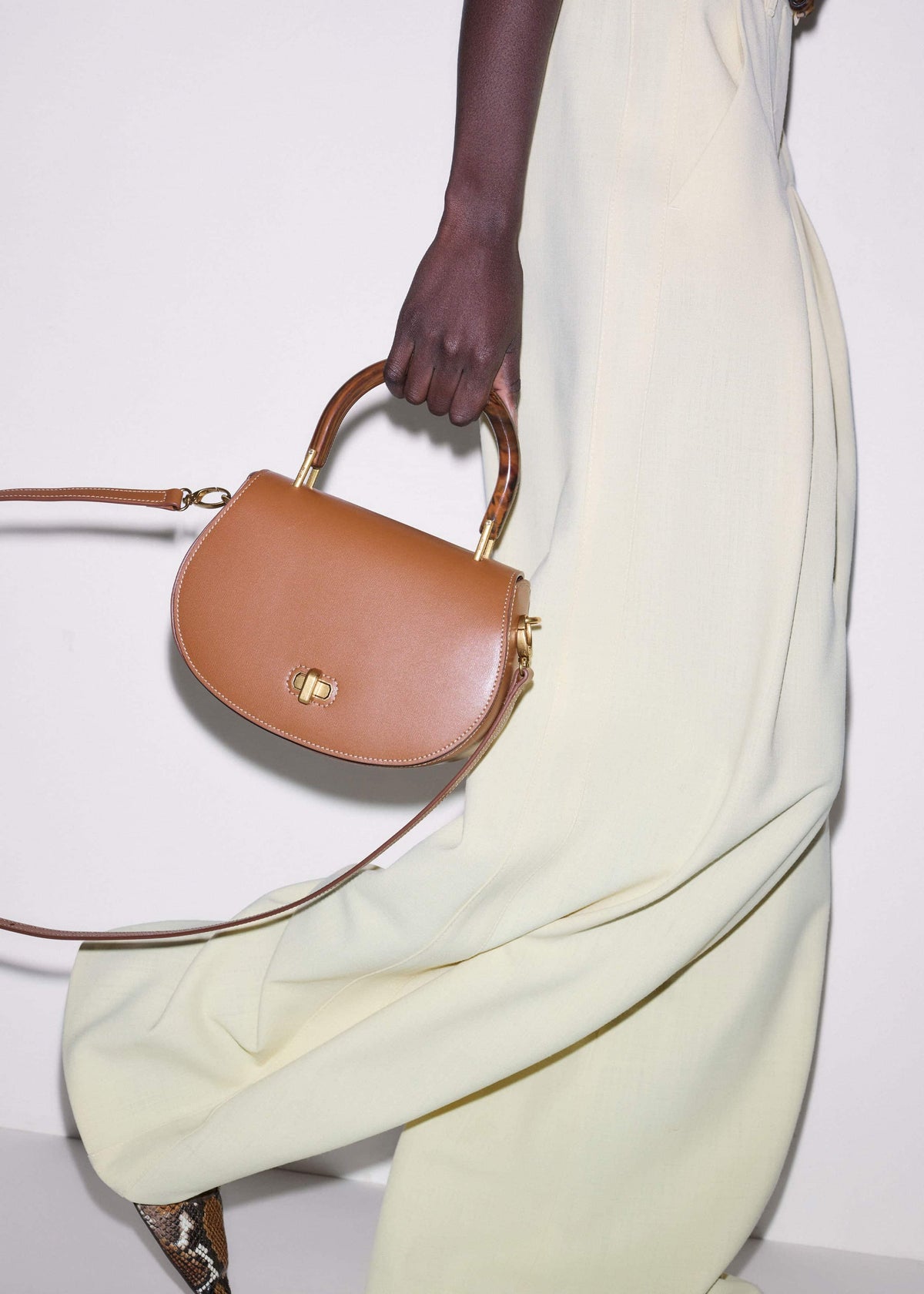 Dark Tan Resin Top Handle Structured Saddle Bag | ME+EM