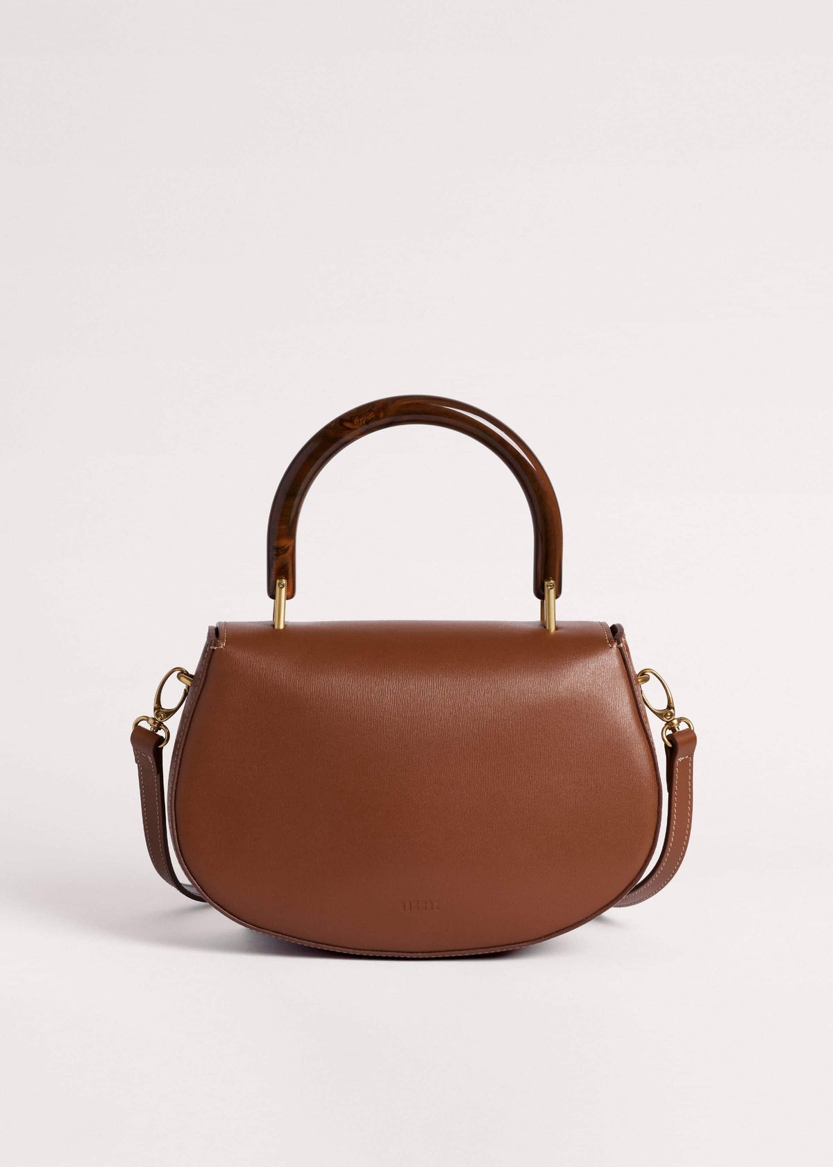 Dark Tan Resin Top Handle Structured Saddle Bag | ME+EM