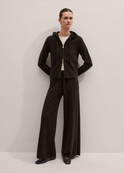 Brown Cashmere Straight Hoodie + Wide-Leg Pant Knitted Co-ord | ME+EM