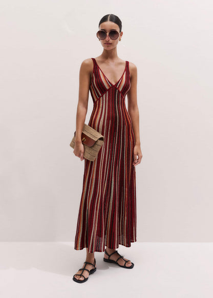Red Metallic Knit Maxi Dress | ME+EM