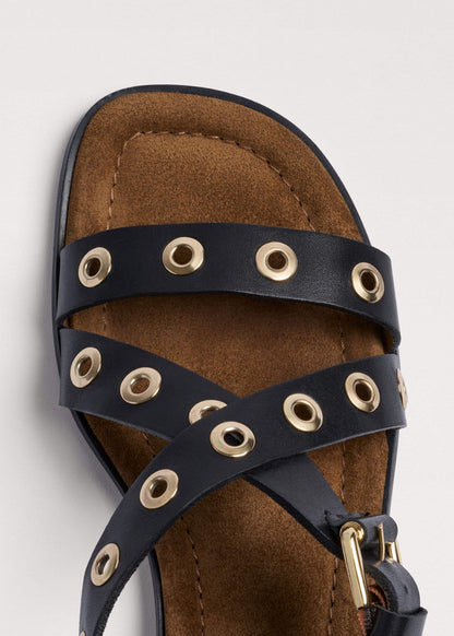 Black Eyelet Stud Sandal | ME+EM