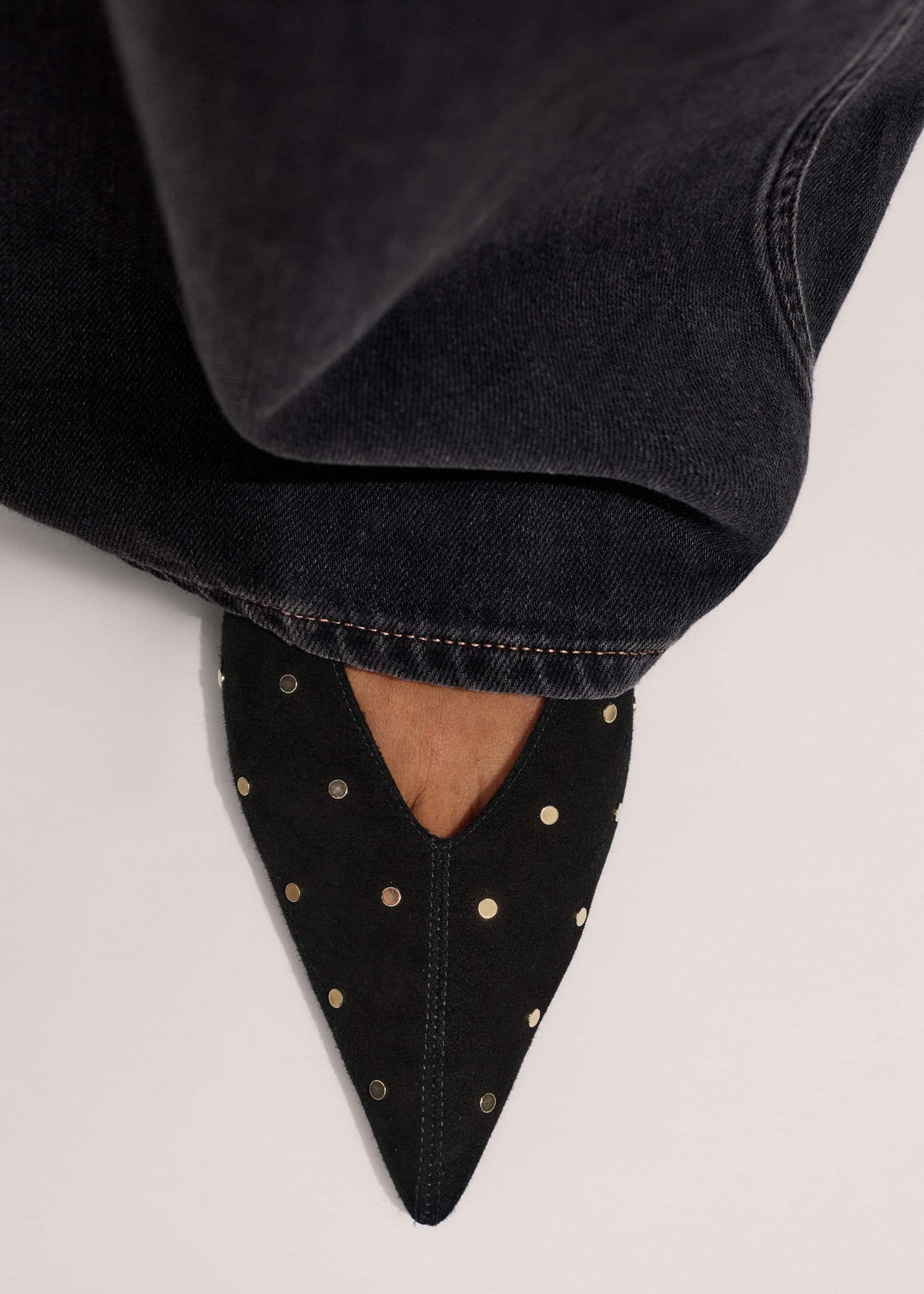 Black Suede Stud Point Flat | ME+EM